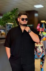 پیراهن آستنی کوتاه مشکی؛ پوپلن کش طرح دار - تصویر 2